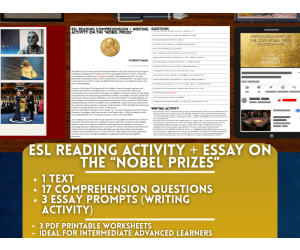 ESL Reading Comprehension + Writing Activity Worksheets - Nobel Prizes