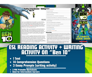 ESL Reading Comprehension + Writing Activity Worksheets on "Ben 10"