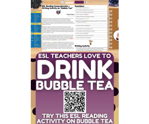 ESL Reading Comprehension + Writing Activity Worksheets on Bubble Tea