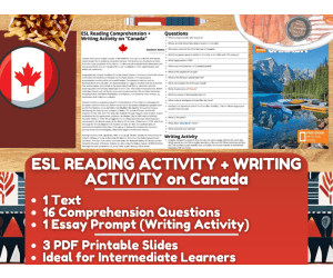 ESL Reading Comprehension + Writing Activity Worksheets on Canada