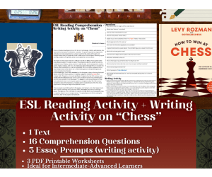 ESL Reading Comprehension + Writing Activity Worksheets on "Chess"