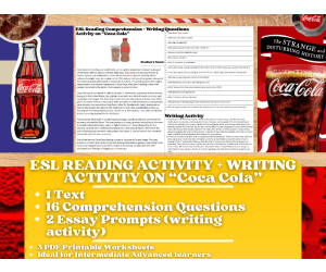 ESL Reading Comprehension + Writing Activity Worksheets on "Coca Cola"