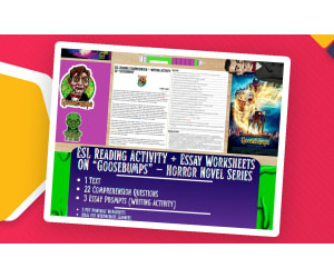 ESL Reading Comprehension + Writing Activity Worksheets on Goosebumps