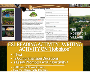 ESL Reading Comprehension + Writing Activity Worksheets on "Hobbiton"