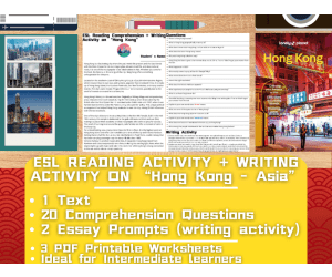 ESL Reading Comprehension + Writing Activity Worksheets on "Hong Kong"