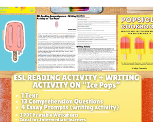 ESL Reading Comprehension + Writing Activity Worksheets on "Ice Pops"