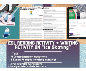 ESL Reading Comprehension + Writing Activity Worksheets on Ice Skating
