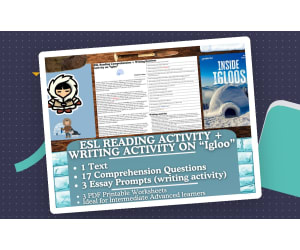 ESL Reading Comprehension + Writing Activity Worksheets on "Igloo"