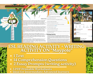 ESL Reading Comprehension + Writing Activity Worksheets on "Maypole"