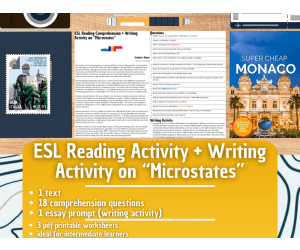 ESL Reading Comprehension + Writing Activity Worksheets on Microstates