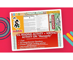 ESL Reading Comprehension + Writing Activity Worksheets on "Monopoly"