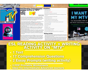ESL Reading Comprehension + Writing Activity Worksheets on "MTV"