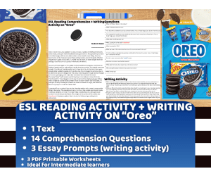 ESL Reading Comprehension + Writing Activity Worksheets on Oreo