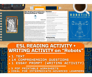 ESL Reading Comprehension + Writing Activity Worksheets on Robots