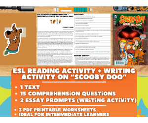 ESL Reading Comprehension + Writing Activity Worksheets on Scooby Doo