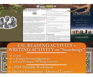ESL Reading Comprehension + Writing Activity Worksheets on Stonehenge