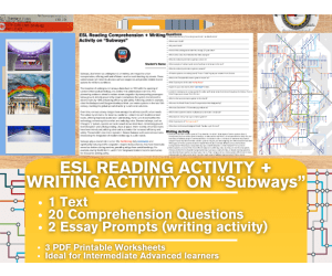 ESL Reading Comprehension + Writing Activity Worksheets on "Subways"