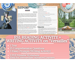 ESL Reading Comprehension + Writing Activity Worksheets on Versailles