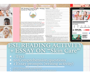 ESL Reading Comprehension + Writing Activity Worksheets - Skin Care