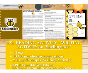 ESL Reading Comprehension + Writing Activity Worksheets - Spelling Bee