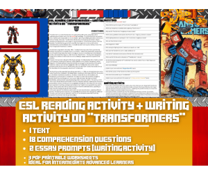 ESL Reading Comprehension + Writing Activity Worksheets - Transformers