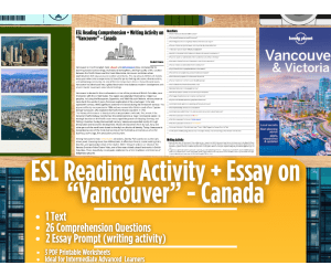 ESL Reading Comprehension + Writing Activity Worksheets - Vancouver