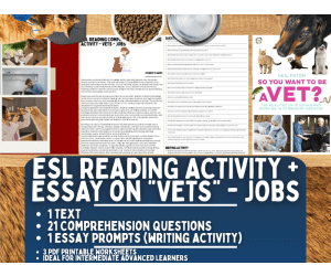 ESL Reading Comprehension + Writing Activity Worksheets - Vets - Jobs