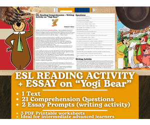 ESL Reading Comprehension + Writing Activity Worksheets - Yogi Bear