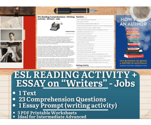 ESL Reading Comprehension + Writing Activity - Writers - Job