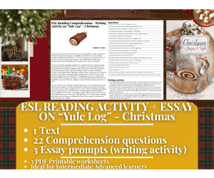 ESL Reading Comprehension + Writing Activity - Yule Log - Christmas