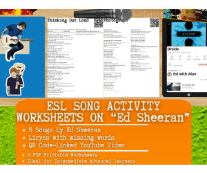 ESL Song Activity Worksheets on "Ed Sheeran" + QR Codes
