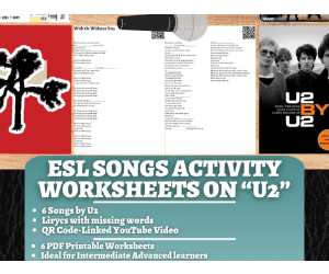 ESL Song Activity Worksheets on "U2" + QR Codes
