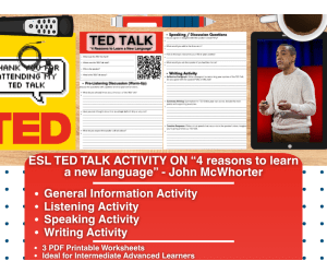 ESL TED Talk Activity - 4 Reasons to Learn a New Language