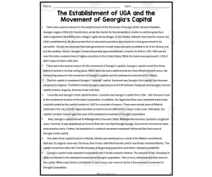 Establishment of UGA + Georgia's Capital Reading Packet