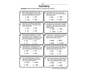Estimation Multiple Choice Worksheet
