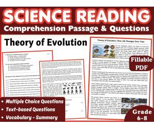 Evolution | Life Science | Biology Reading Comprehension Fillable PDF