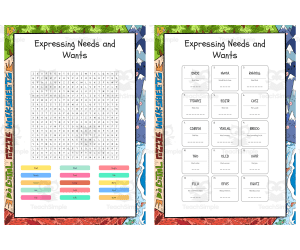 Expressing Needs and Wants word search, scramble and crossword puzzle