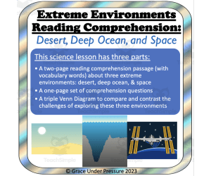 Extreme Environment Reading, Comprehension Questions, and Triple Venn Diagram: Desert, Deep Ocean, Space