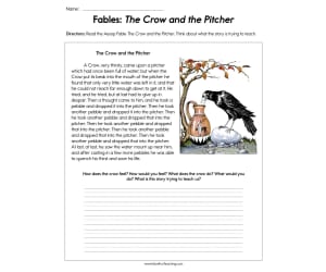Fables The Crow and The Pitcher Worksheet