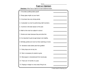 Fact or Opinion Worksheet