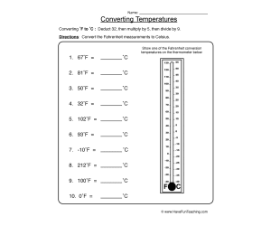 Fahrenheit to Celsius Worksheet