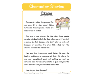 Fairness Character Reading Comprehension Worksheet