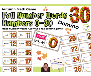 Fall Domino Game – Numbers and Number Words 0–30