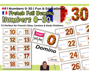 Fall French Domino Game – Numbers and Number Words 0–30