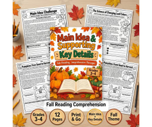 Fall Main Idea & Supporting Details Reading Comprehension 3rd-4th
