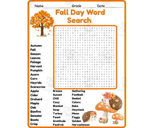 fall word search  2rd 3th 4th 5th Grade worksheet activity