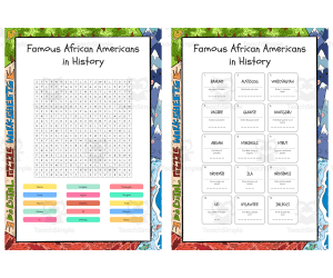 Famous African Americans in History word search, scramble and crosswor