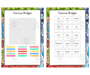 Famous Bridges word search, scramble and crossword puzzle