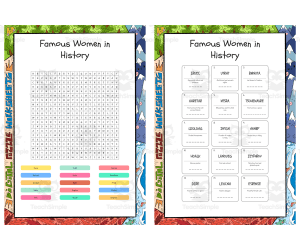 Famous Women in History word search, scramble and crossword puzzle