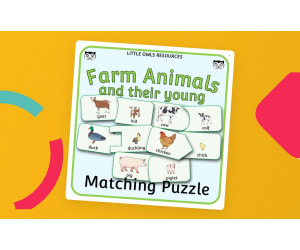 Farm Animals and their Young/Babies - Matching Puzzle Game